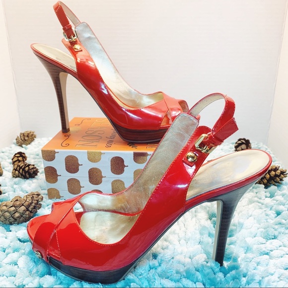 Guess Shoes - Guess Shiny Red Open-Toed Slingback Heels size 8.5